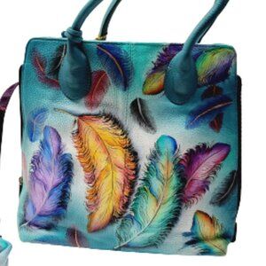 Colorful Large Tote Bag Anuschka Hand-Painted Large Bag and Pouch Purse - NEW !